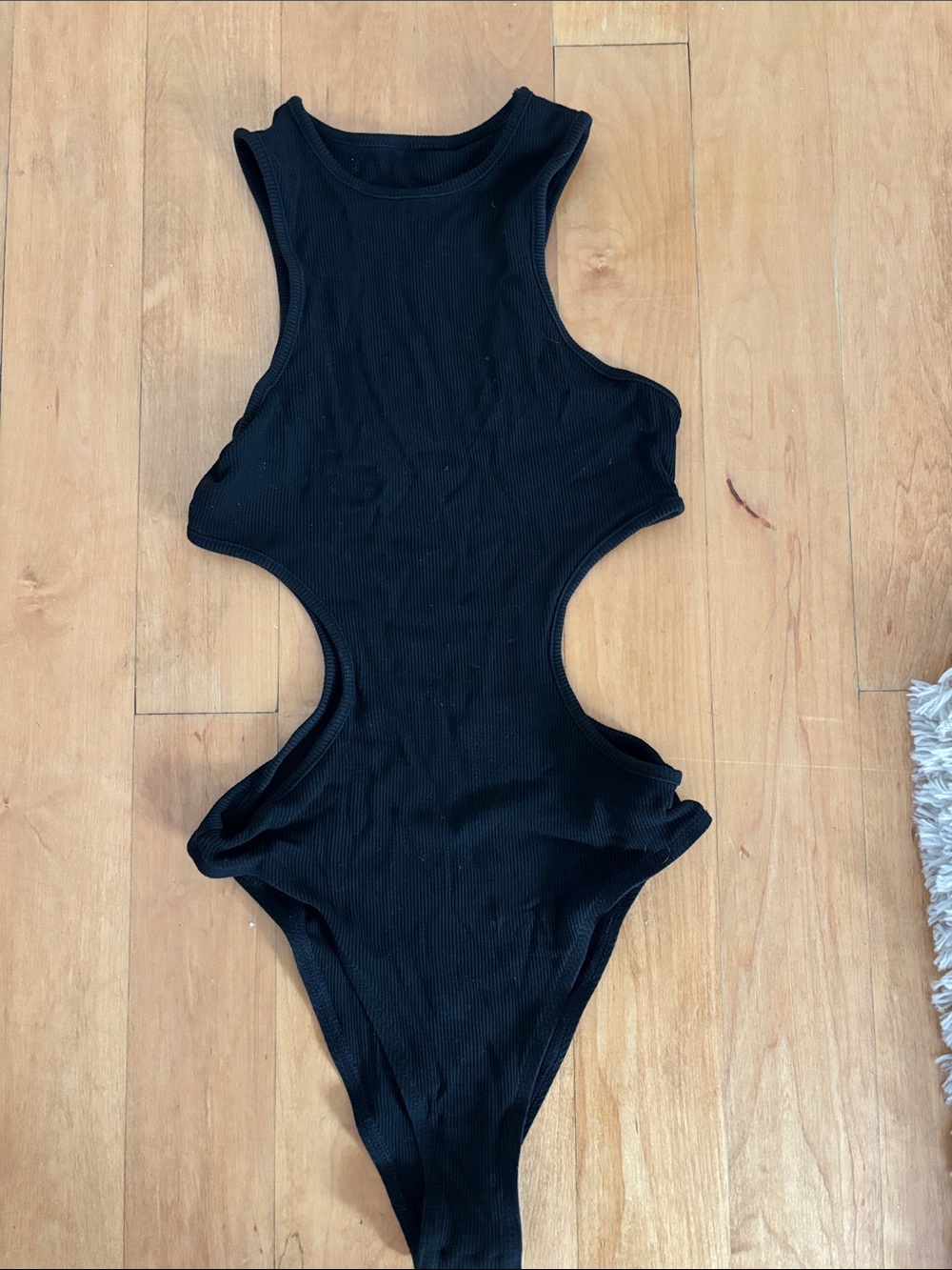 Black Ribbed Cutout Tank Bodysuit - Women's Sleeveless